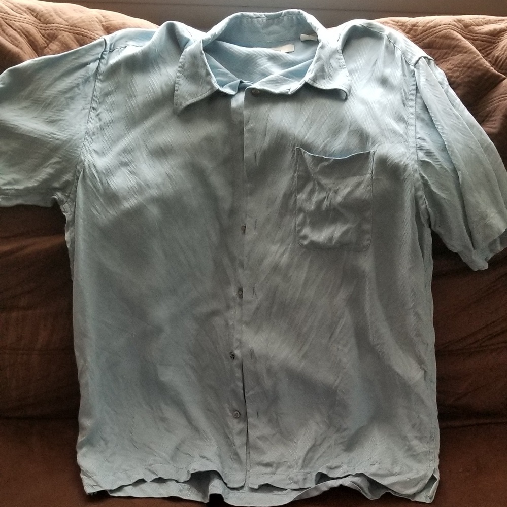 Mens large Perry Ellis blue 100% silk shirt